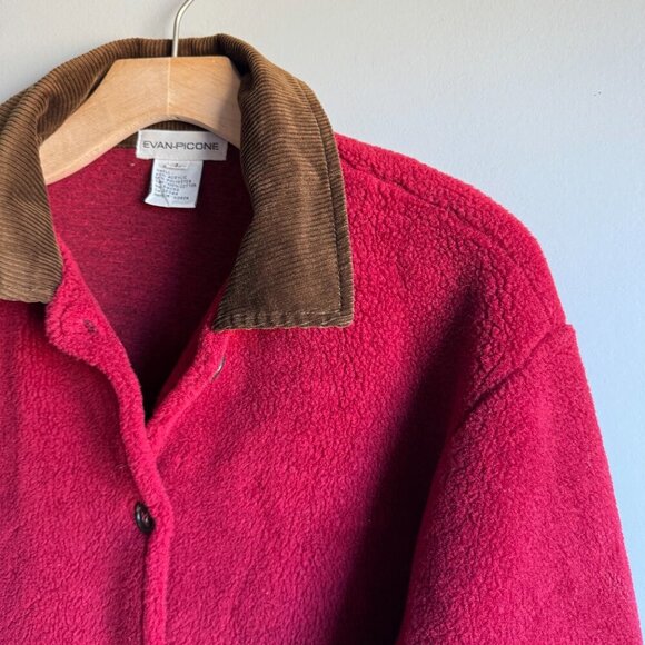 Vintage Evan Picone Red Fleece Jacket with Corduroy Accents Size Large - Picture 6 of 7